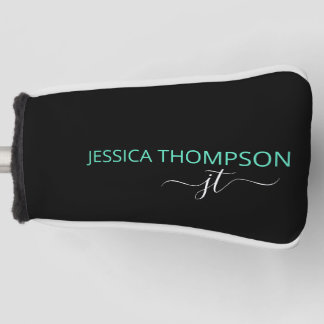Personalised Black Teal Stylish Monogram Name Golf Head Cover