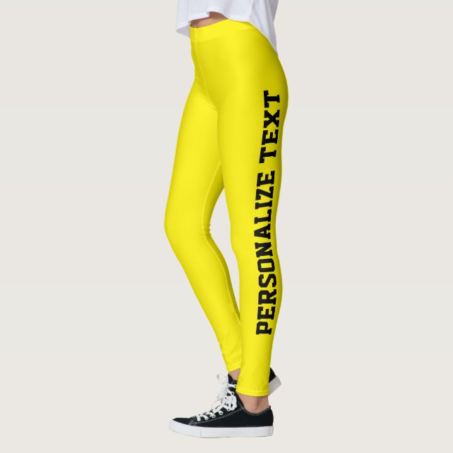 Personalised Black Text Bright Yellow Athleisure Leggings (Left)
