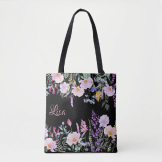 Personalised Black Tote Bag - Floral Mix