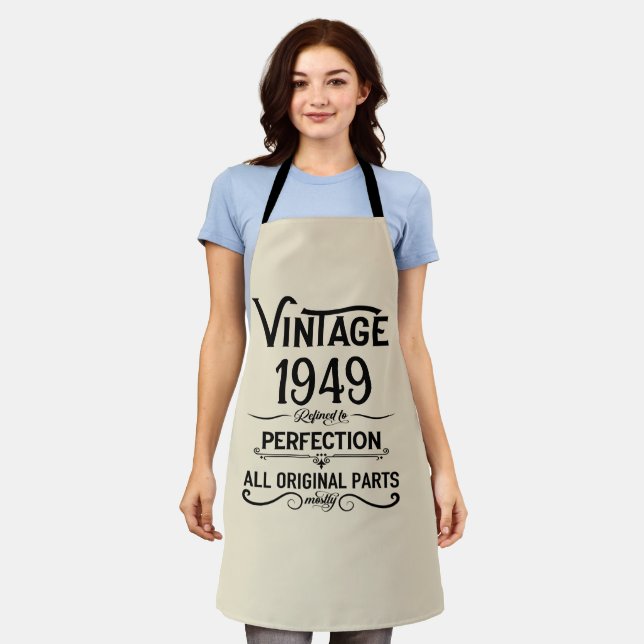 Personalised black vintage 75th birthday party apron (Worn)