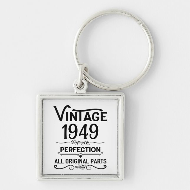 Personalised black vintage 75th birthday party key ring (Front)
