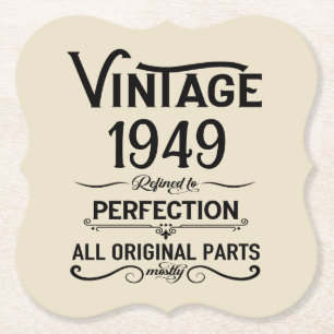 Personalised black vintage 75th birthday party paper coaster