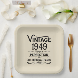 Personalised black vintage 75th birthday party paper plate