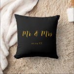 Personalised Black w/ Yellow Mr & Mrs Cushion<br><div class="desc">Personalised Black w/ Yellow Mr & Mrs Throw Pillow</div>