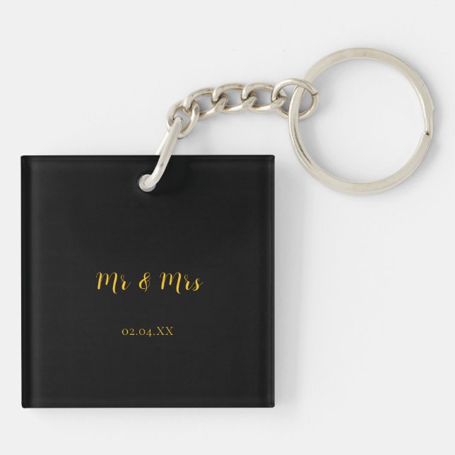 Personalised Black w/ Yellow Mr & Mrs Key Chain (Back)