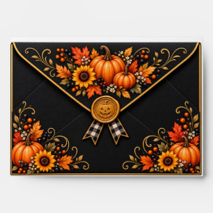 Personalised Black Watercolor Pumpkin Halloween En Envelope
