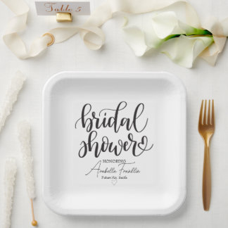 Personalised Black Wedding Bridal Shower White Paper Plate