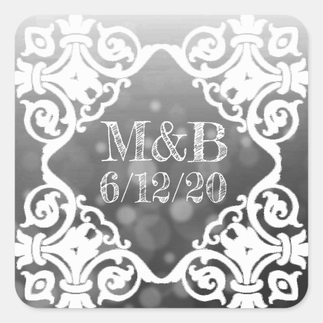 Personalised Black Wedding Date & Initials Sticker (Front)