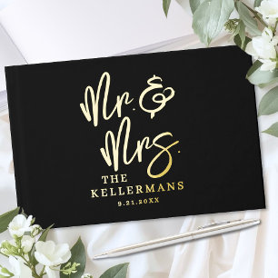 Personalised Black Wedding Gold Guest Book