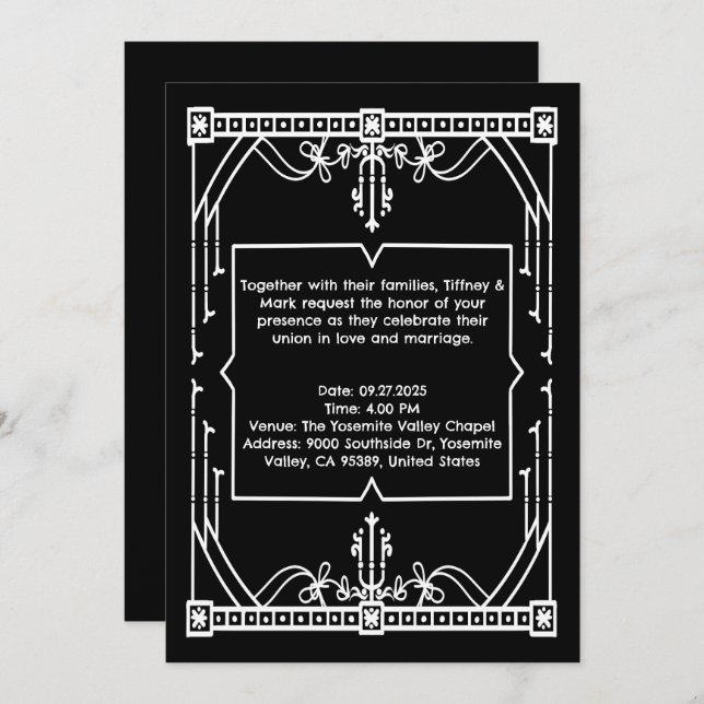 Personalised Black Wedding Invitation Card (Front/Back)