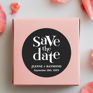 Personalised Black Wedding Save The Date Classic Round Sticker