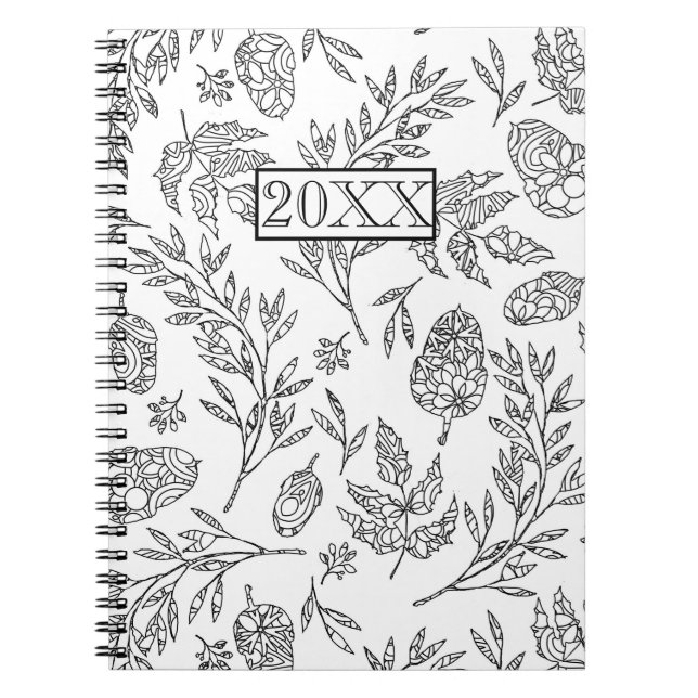 Personalised Black White Acorn Foliage Design Notebook (Front)