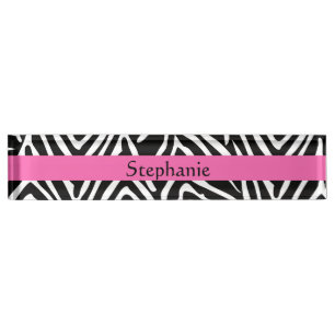 Personalised Black, White and Hot Pink Zebra Print Nameplate