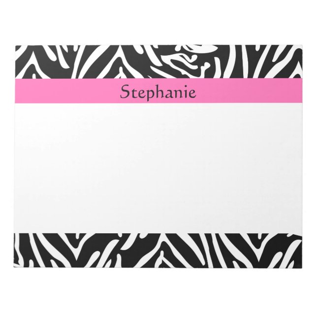 Personalised Black, White and Hot Pink Zebra Print Notepad (Front)