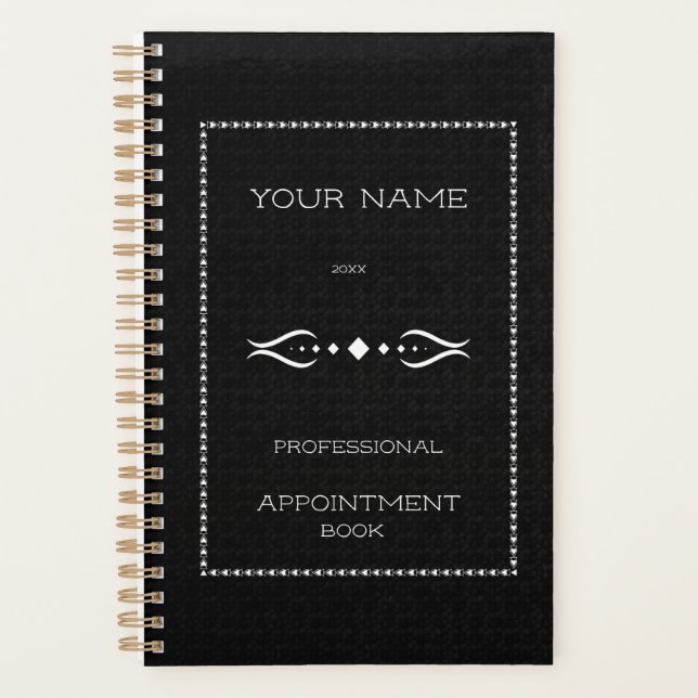 Personalised black white appointment book planner (Front)