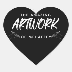 Personalised Black White Artist Artwork Heart Sticker