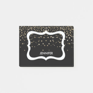 Personalised Black & White Border with Glitter Post-it Notes