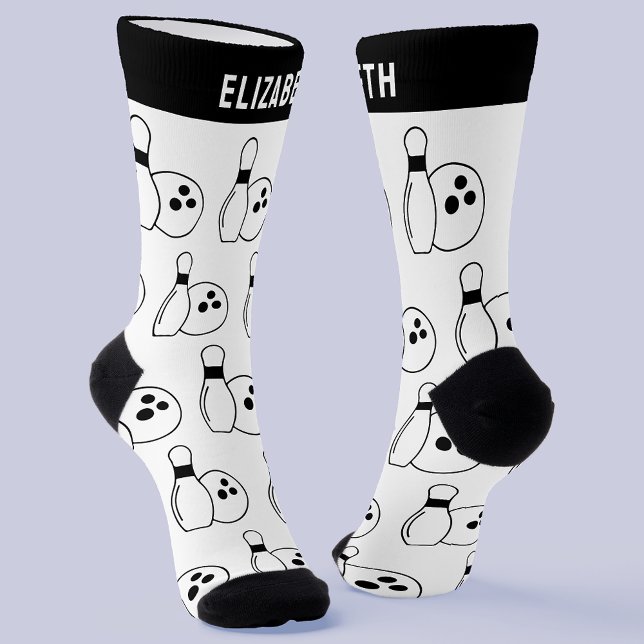 Personalised Black & White Bowling Socks w/ Name (🎳 Step up your game with custom bowling socks! 🧦)