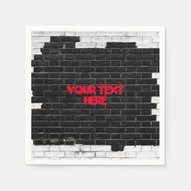 Personalised Black & White Brick Wall Napkin (Front)