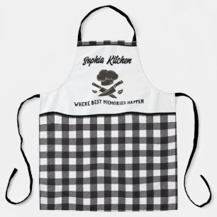 Personalised Black & White Buffalo Plaid Kitchen Apron