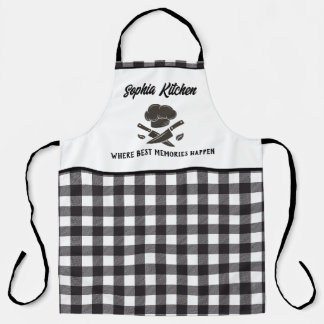 Personalised Black & White Buffalo Plaid Kitchen Apron