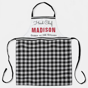Personalised Black White Buffalo Plaid Monogram Apron
