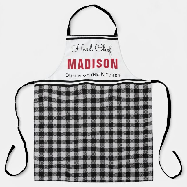 Personalised Black White Buffalo Plaid Monogram Apron (Front)