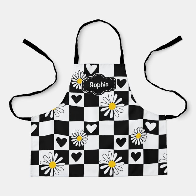 Personalised Black White Chequered Apron (Front)