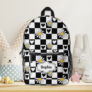 Personalised Black White Chequered Backpack