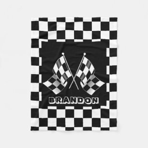 Personalised Black White Chequered Flag Pattern Fleece Blanket
