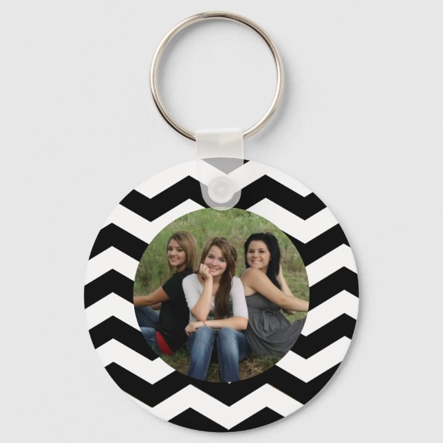 Personalised Black & White Chevron Photo Keychain (Front)