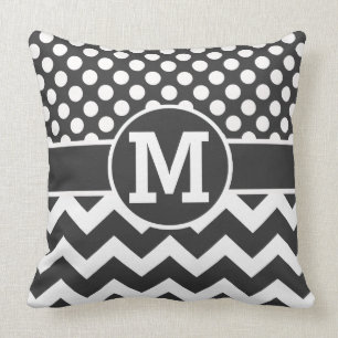 Personalised Black White Chevron Polka Dots Print Cushion
