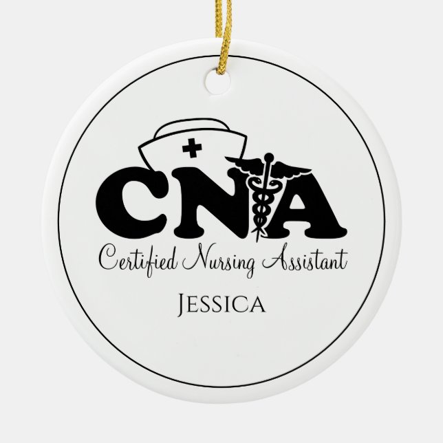 Personalised Black White CNA Nurse Christmas   Ceramic Tree Decoration (Front)