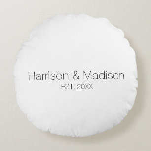 Personalised black white couple name date Wedding Round Cushion