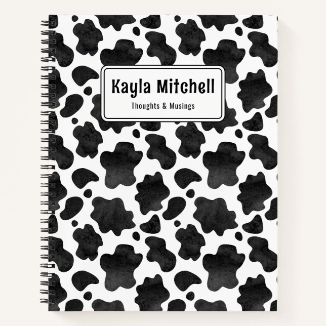 Personalised Black & White Cow Print Notebook (Front)