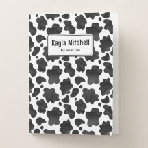 Personalised Black & White Cow Print Pocket Folder