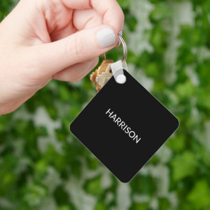 Personalised black white custom name contact Info Key Ring