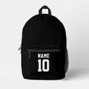 Personalised black white custom name number sports printed backpack