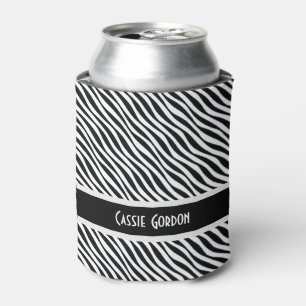 Personalised, Black & White Diagonal Waves Pattern Can Cooler