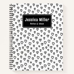 Personalised Black & White Doodle Heart Notebook