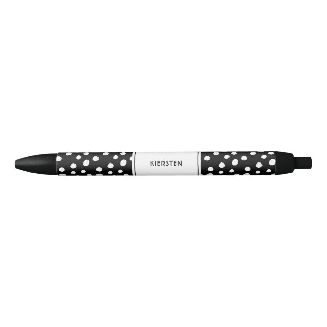 Personalised Black White Dots Scandi Modern Black Ink Pen (Front)
