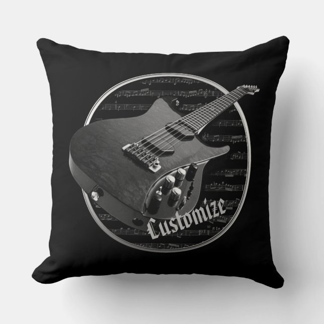 Personalised Black & White Electric Guitar Pillow (Front)