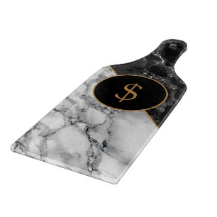Personalised Black White Faux Marble Cutting Board