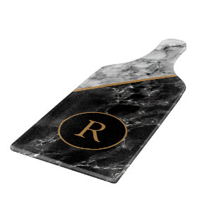 Personalised Black White Faux Marble Cutting Board