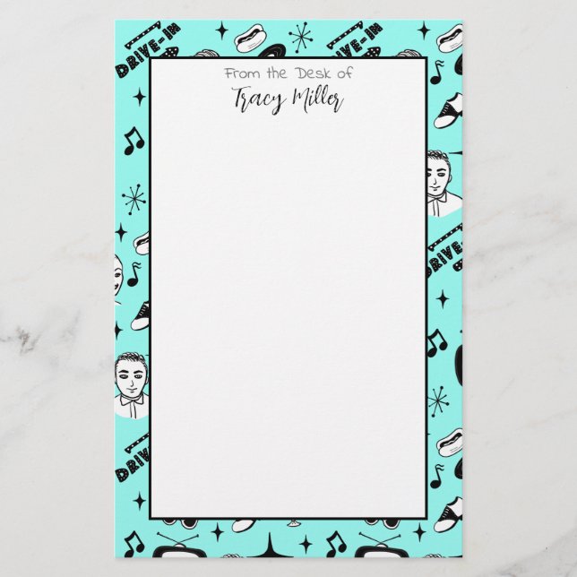 Personalised Black, White Fifties Style Retro   Stationery (Front)