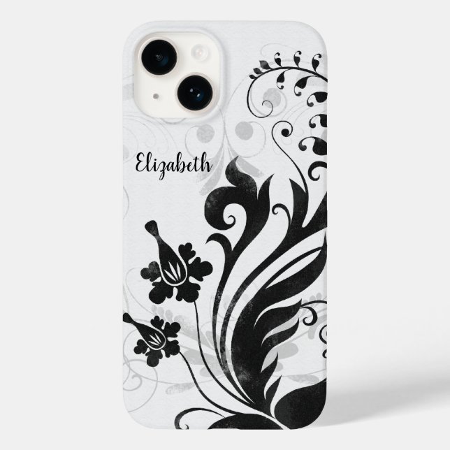 Personalised Black White Floral Case-Mate iPhone Case (Back)