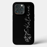 Personalised Black & White Floral Name