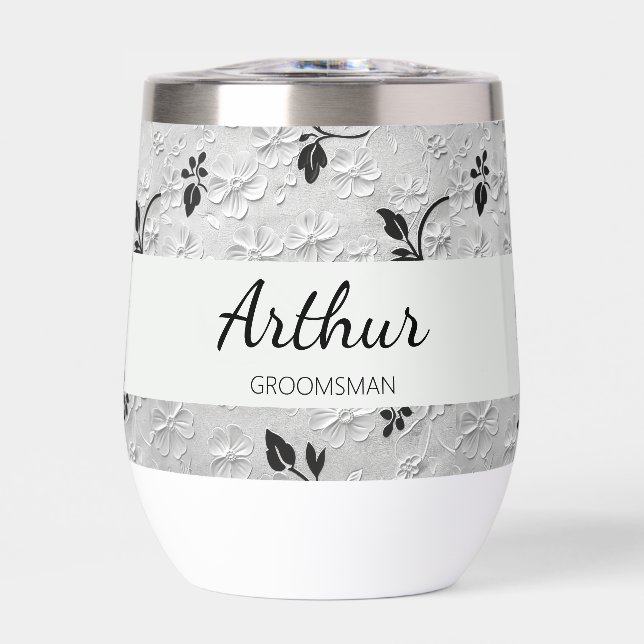 Personalised Black & White Florals Groomsman Gift (Front)