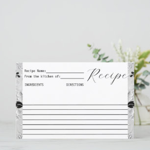 Personalised Black & White Florals Recipe Card
