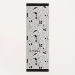 Personalised Black & White Florals Yoga Mat